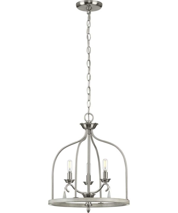 Vinings 3-Light Grey Washed Oak Foyer Pendant Light Brushed Nickel Sale