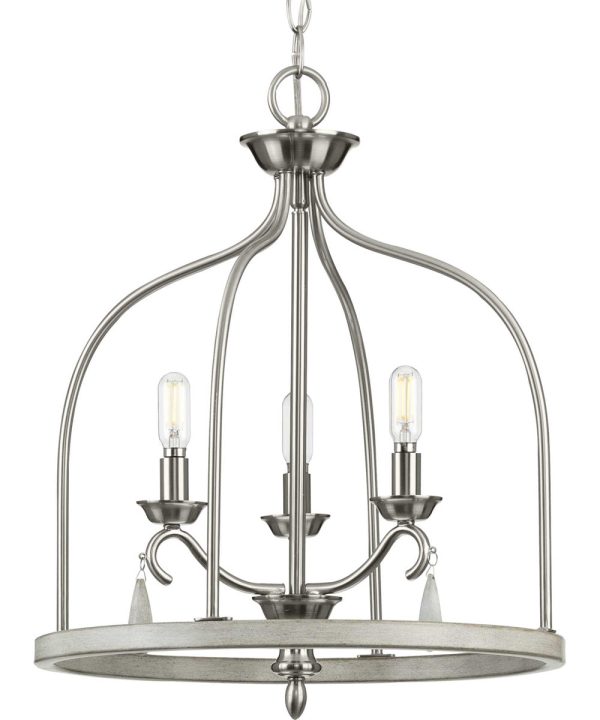 Vinings 3-Light Grey Washed Oak Foyer Pendant Light Brushed Nickel Sale