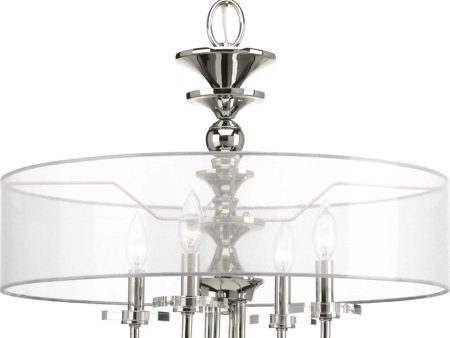 Marche 4-Light Grey Mylar Shade Luxe Pendant Light Polished Nickel Discount