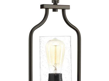 Barnes Mill 1-Light Clear Seeded Glass Farmhouse Mini-Pendant Light Antique Bronze For Sale