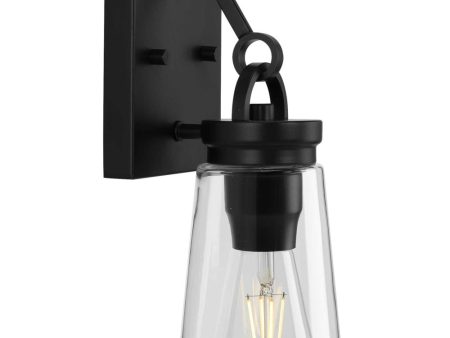 Stockbrace 1-Light Clear Glass Farmhouse Style Wall Light Matte Black For Sale