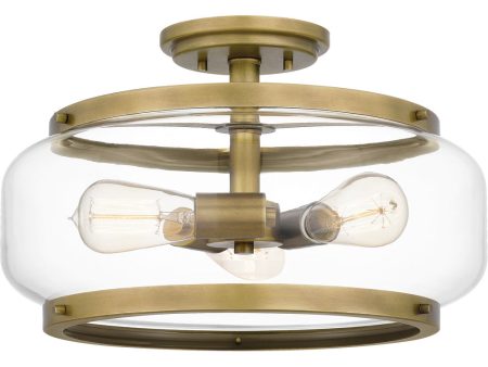 Tapley 3-light Semi Flush Mount Weathered Brass Discount