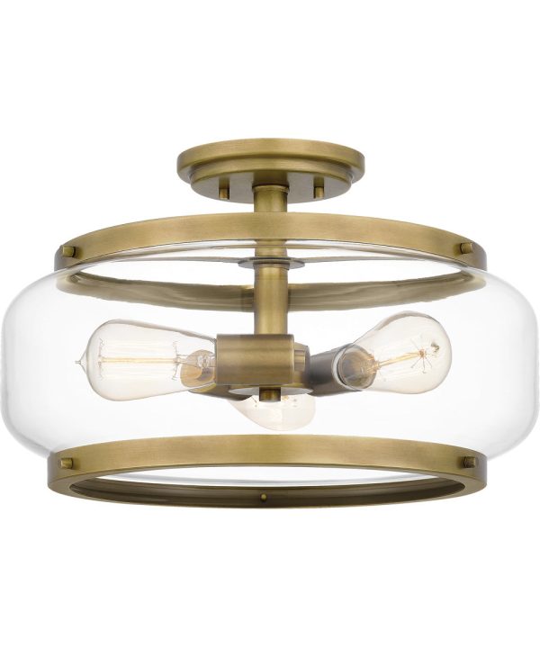 Tapley 3-light Semi Flush Mount Weathered Brass Discount