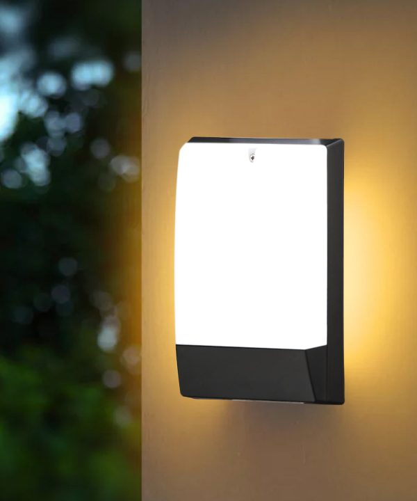 10 H Outdoor LED Wallpack Dusk to Dawn Wall Light, Low Profile Black Finish, White Shade Hot on Sale