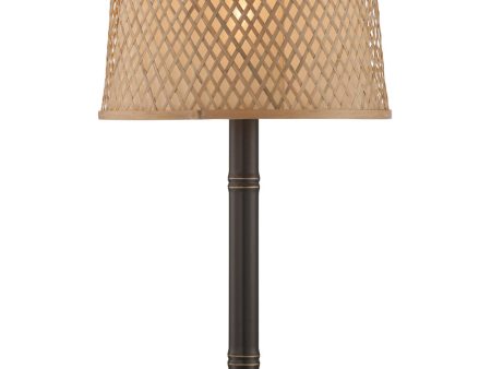 Tamarice 1-Light Table Lamp Dark Bronze Rattan Shade For Sale