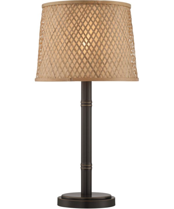 Tamarice 1-Light Table Lamp Dark Bronze Rattan Shade For Sale