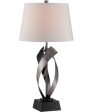 Wayde 1-Light Table Lamp Gun Metal Off-White Fabric Shade Cheap