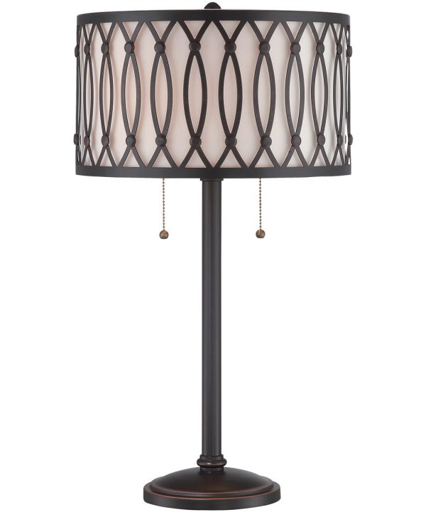 Tacey 2-Light Table Lamp D. Bronze Inner White Fabric Shade Online Sale