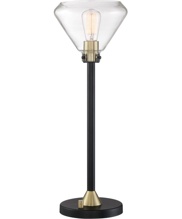 Baron 1-Light Table Lamp Black Antique Brass Clear Glass Shade Cheap