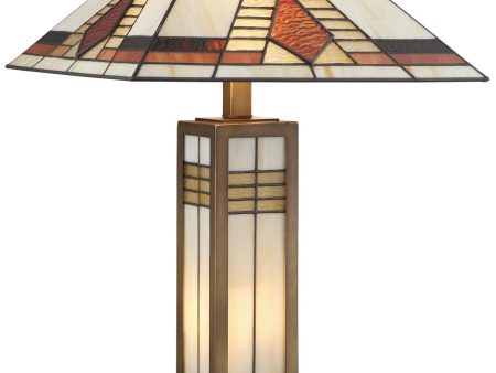 Stewart 3-Light Table Lamp Antique Brass Tiffany Shade For Discount