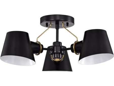 Baxter 3-Light Close-to-Ceiling Black   Burnished Brass Supply