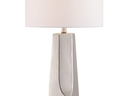 Tyrell 1-Light Table Lamp Silver Ceramichrome  White Fabric Shade Sale