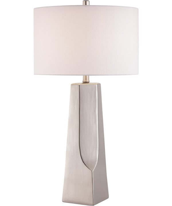 Tyrell 1-Light Table Lamp Silver Ceramichrome  White Fabric Shade Sale