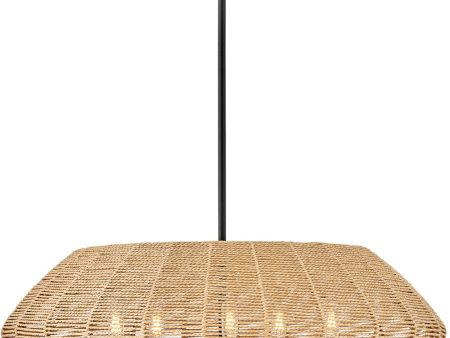 Luca 5-Light Medium Convertible Drum in Black with Camel Rattan shade Online Hot Sale