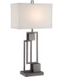 Volterra 1-Light Table Lamp Antique Silver Fabric Shade For Discount