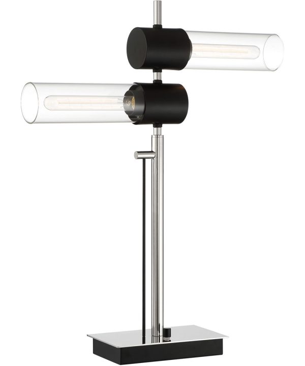 Tomlin 2-Light 2-Light Table Lamp Brushed Nickel Black Clear Glass Online Sale