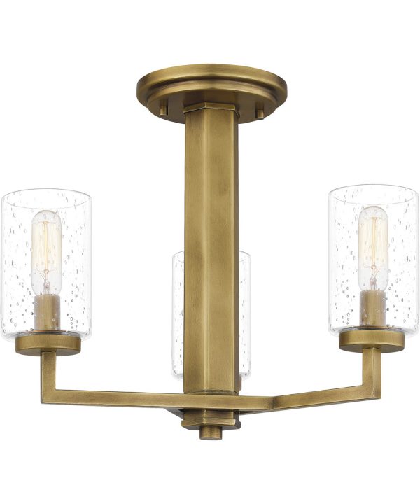 Sunburst 3-light Semi Flush Mount Weathered Brass Online Sale