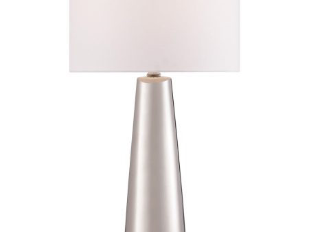 Tyrone 1-Light Table Lamp Silver Ceramichrome  White Fabric Shade For Discount