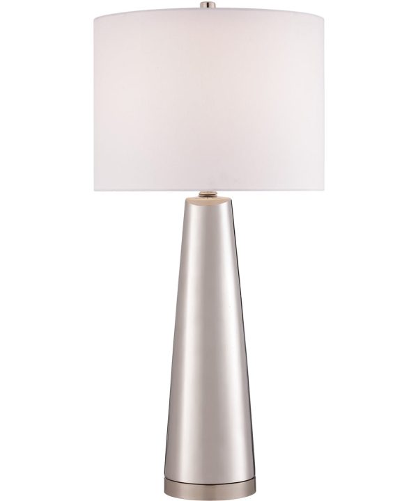 Tyrone 1-Light Table Lamp Silver Ceramichrome  White Fabric Shade For Discount