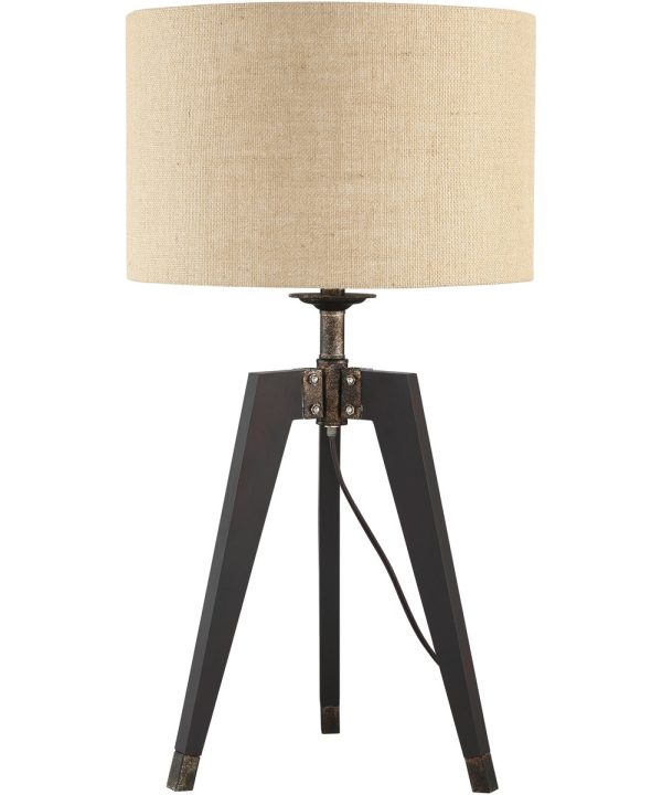 Wellor 1-Light Table Lamp Black Tan Burlap Shade For Cheap