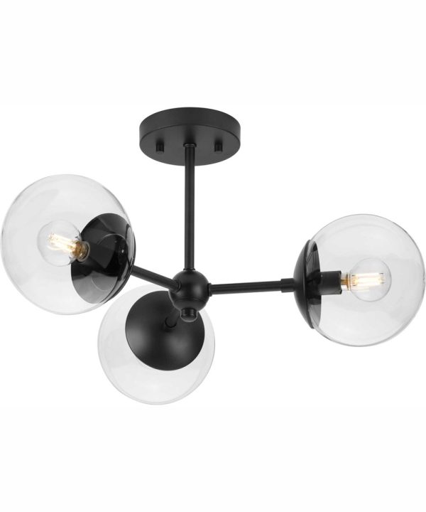 Atwell 3-Light Mid-Century Modern Semi-Flush Mount Matte Black Cheap