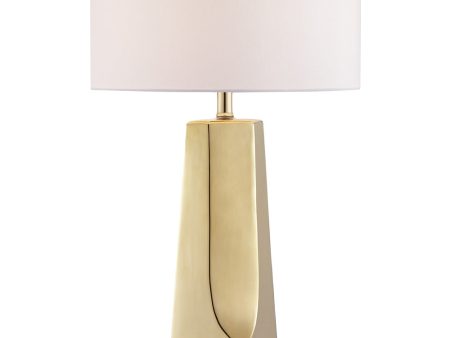 Tyrell 1-Light Table Lamp L.Gold Ceramichrome  White Fabric Shade Online Hot Sale