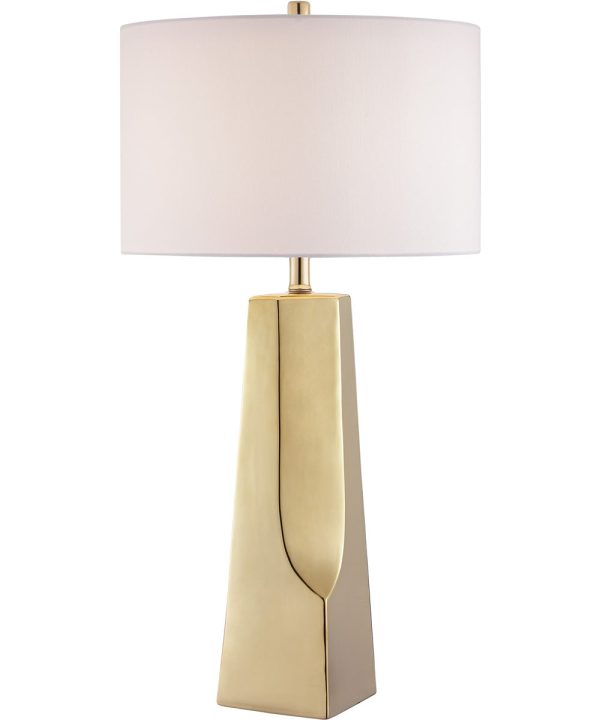 Tyrell 1-Light Table Lamp L.Gold Ceramichrome  White Fabric Shade Online Hot Sale