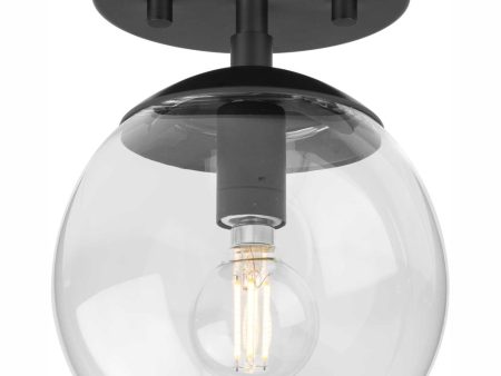 Atwell 1-Light Mid-Century Modern Semi-Flush Mount Matte Black For Sale