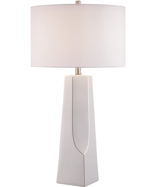 Tyrell 1-Light Table Lamp White Ceramichrome  White Fabric Shade Supply