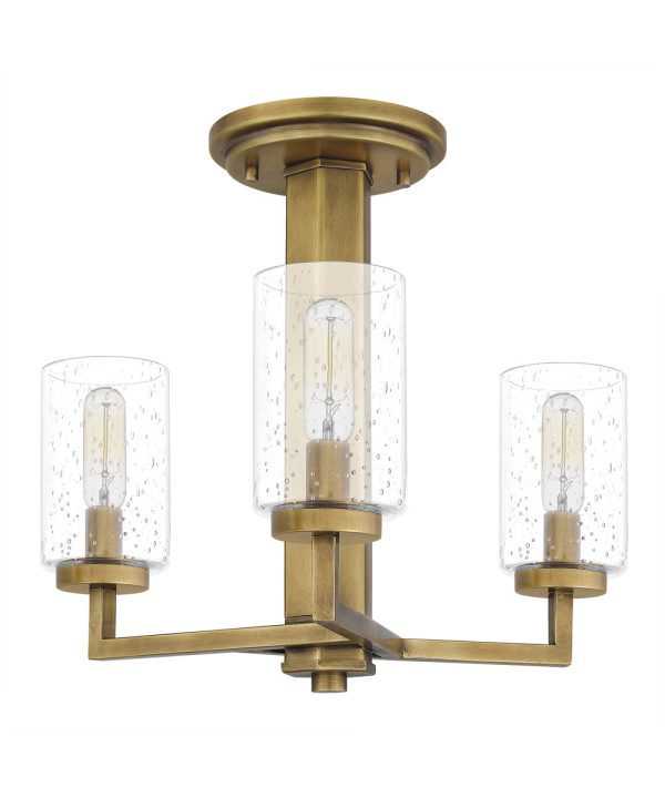 Sunburst 3-light Semi Flush Mount Weathered Brass Online Sale