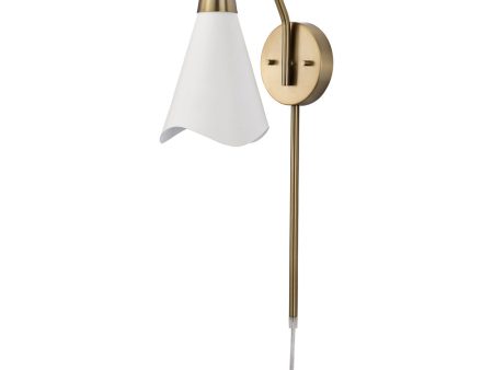 Tango 1-Light Plug-In Vanity & Wall Matte White   Burnished Brass For Sale