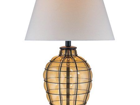 Abeilles 1-Light Table Lamp Black L.Amber Glass Body Linen Shade on Sale