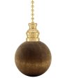 Walnut Dark Wood Ball Ceiling Fan Pull, 1.5 h with 12  Polished Brass Chain Supply